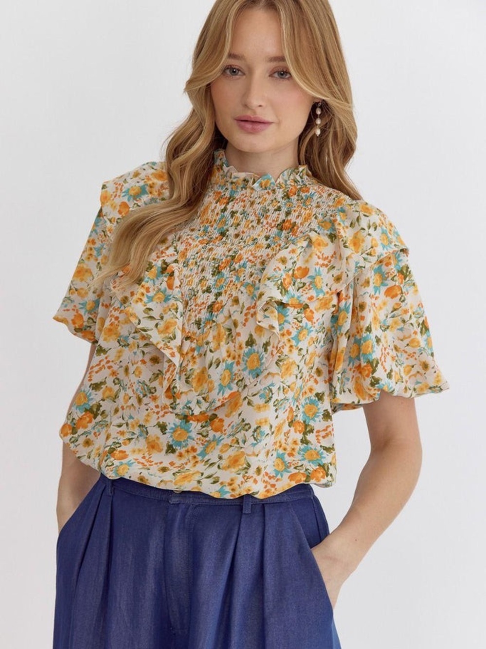 ENTRO Saffron Blume Blouse NWT S